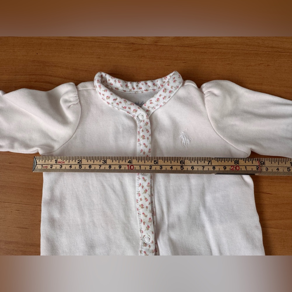 Ralph Lauren Delicate Pink Floral-Trim Footed Coveralls 100% Cotton Pajamas NB - Picture 11 of 12
